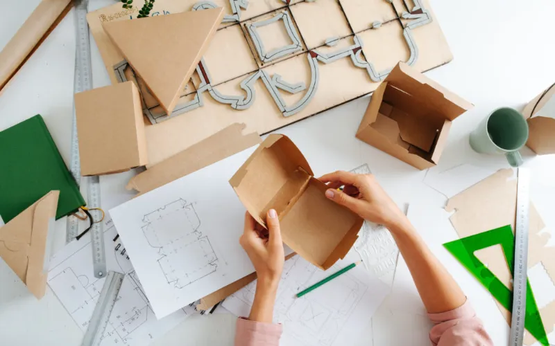 A teardown of the box showing the greyboard core and wrap