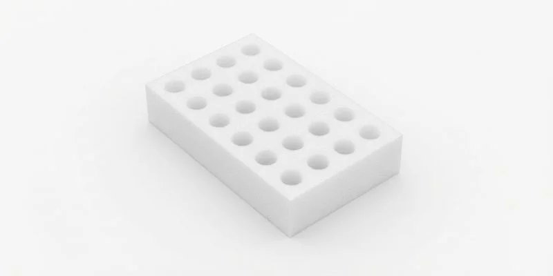 A white EPE pearl cotton tray with round pod cavities