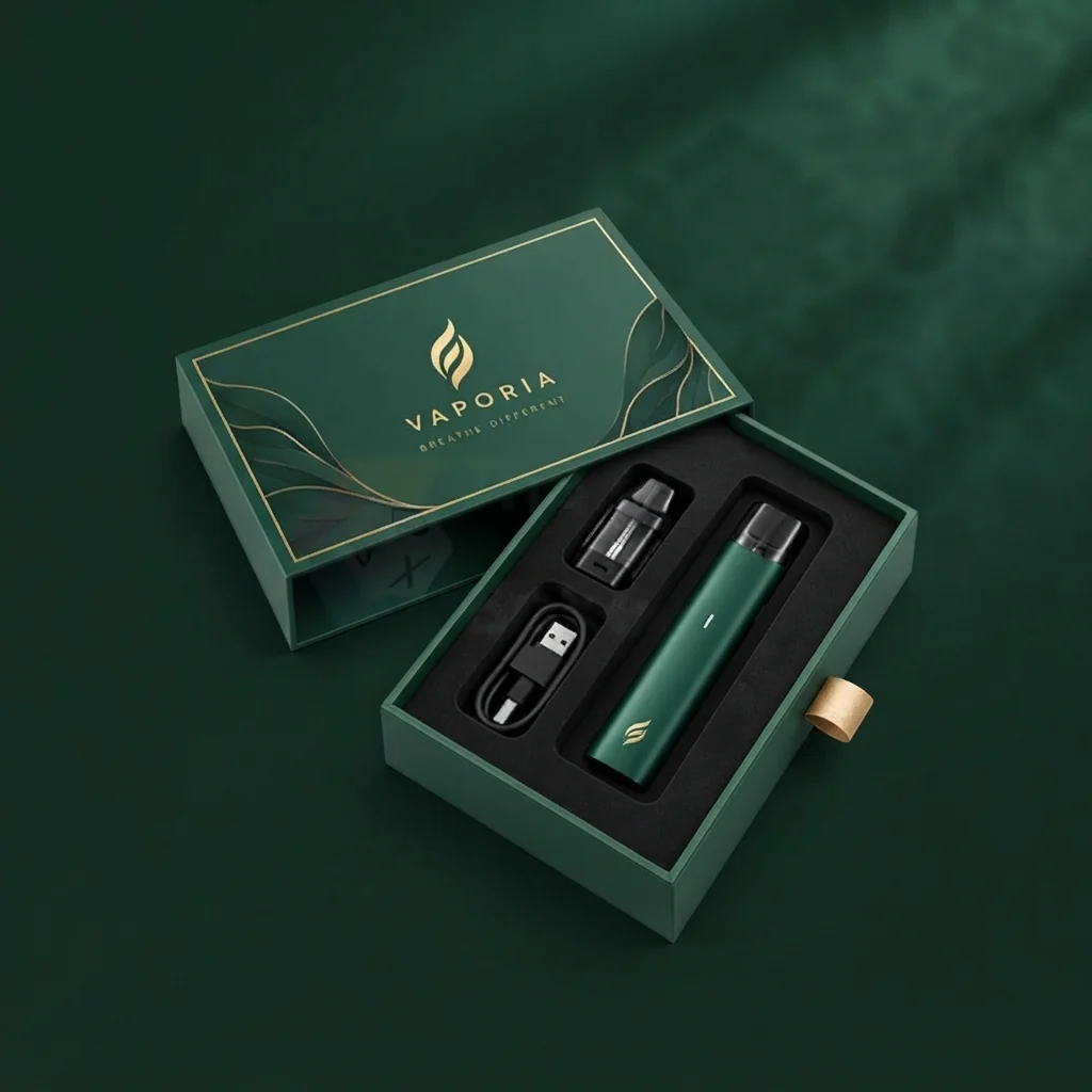 An extended pen in a two-piece lid-and-base carton
