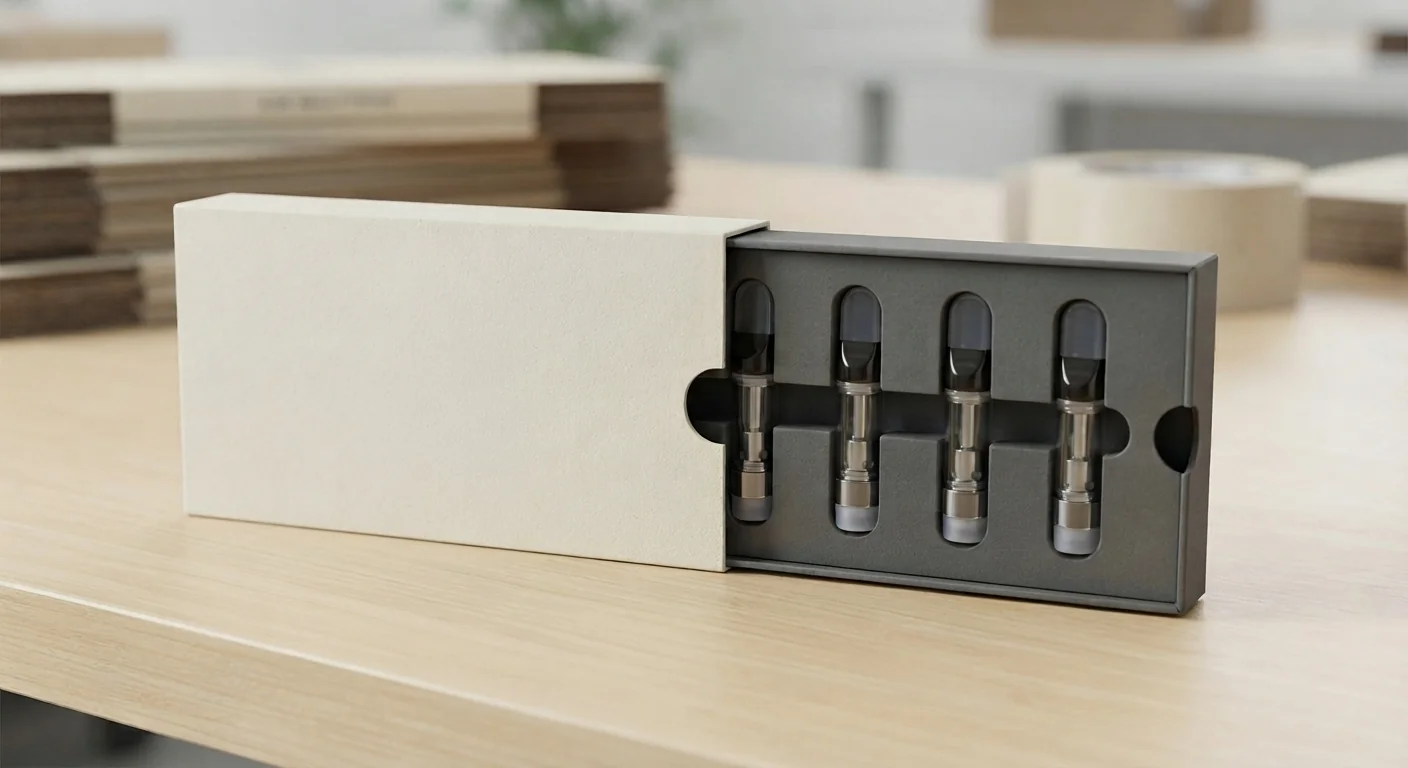 A push-slide box holding five 510 carts in a row