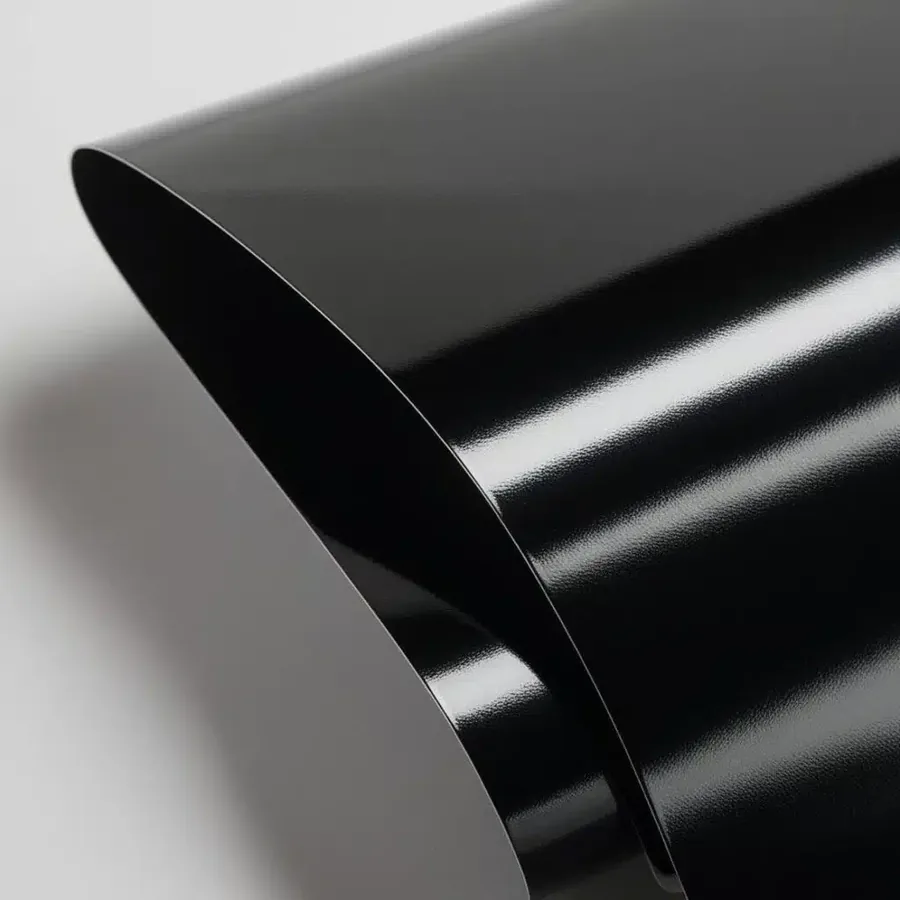 A hard glossy film over a printed carton