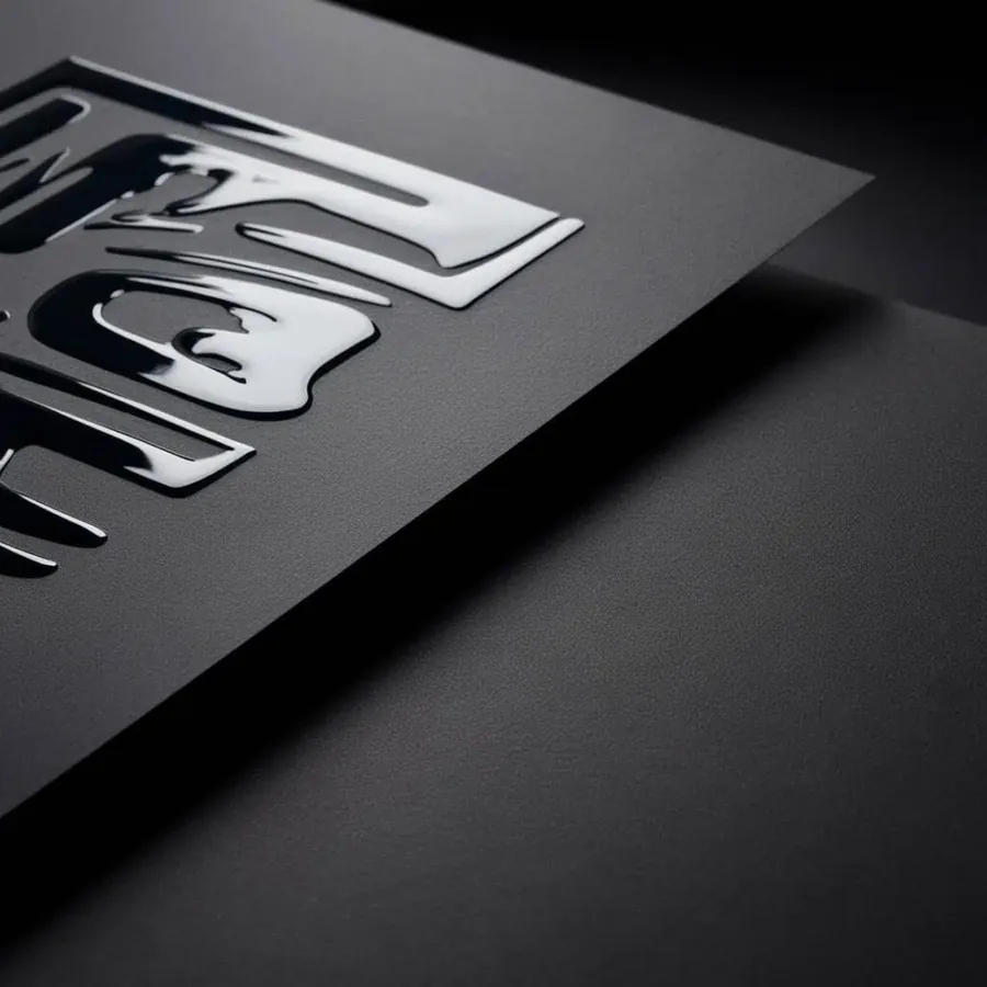 Raised gloss catching light across a dark panel