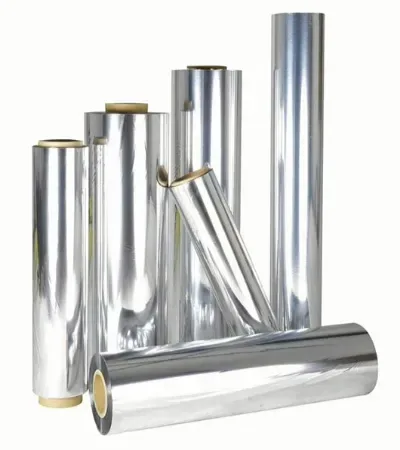 A printed clear film pouch panel catching the light against a light background