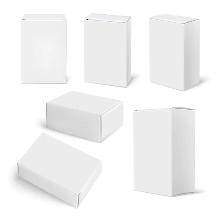 White unprinted rigid box dummies standing together