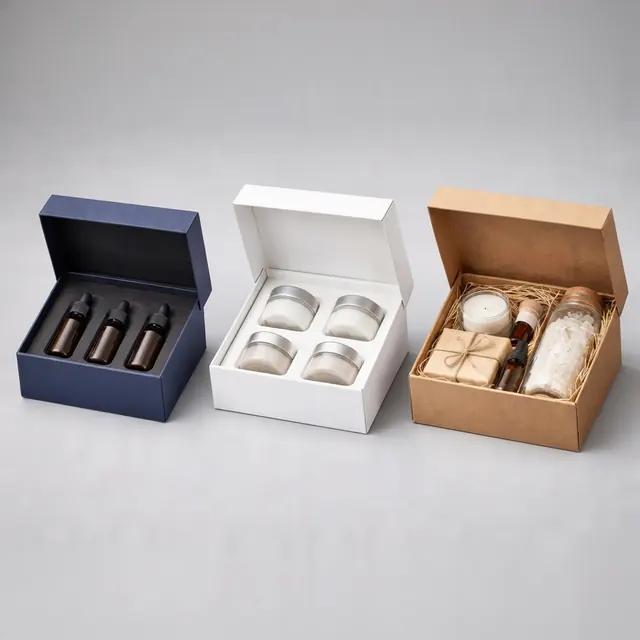 Card slots separating cosmetic bottles in a row